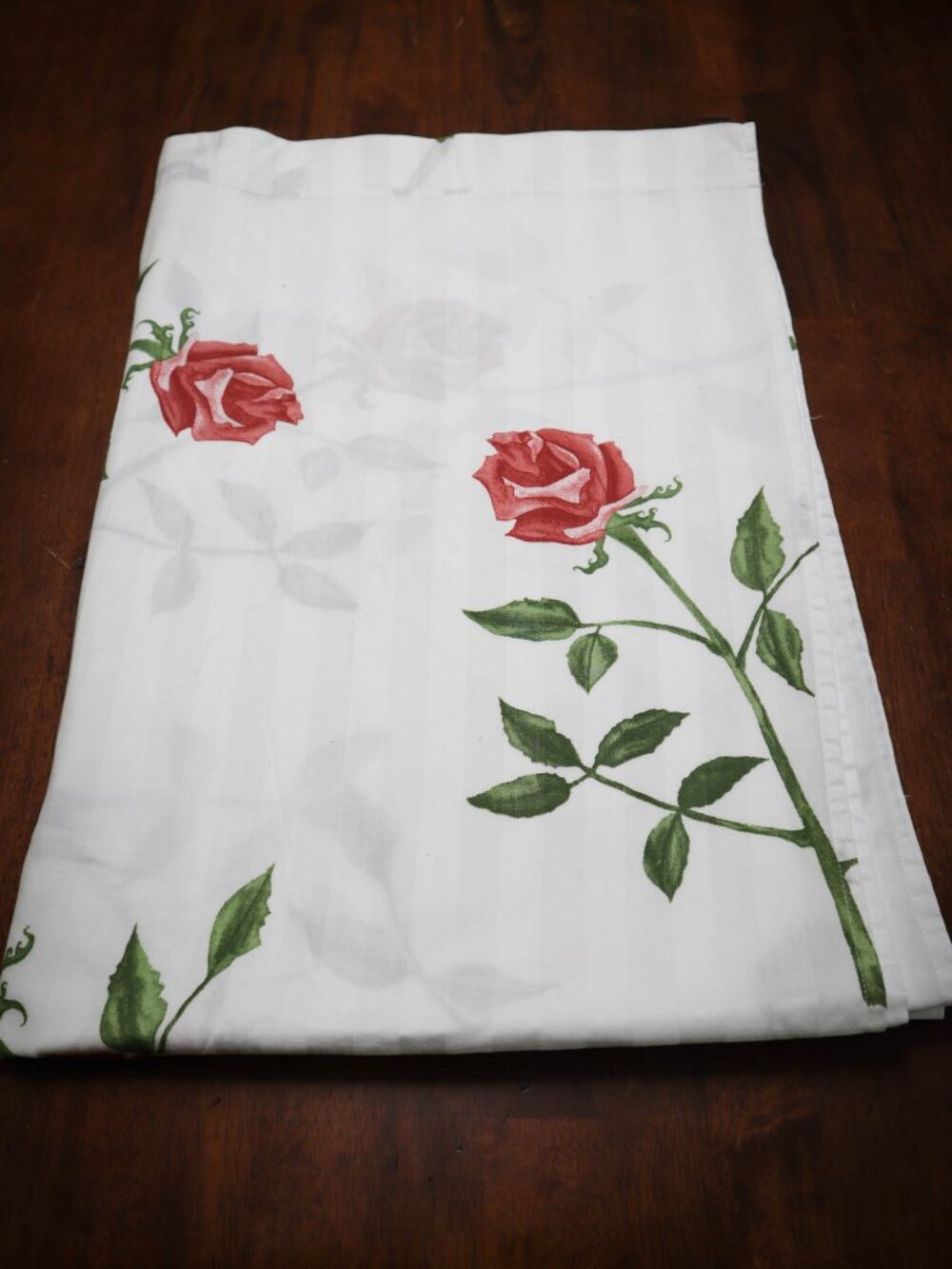 Large Rectangle Floral Fabric Tablecloth 90"x63" Rose Stripes Spring Cottage